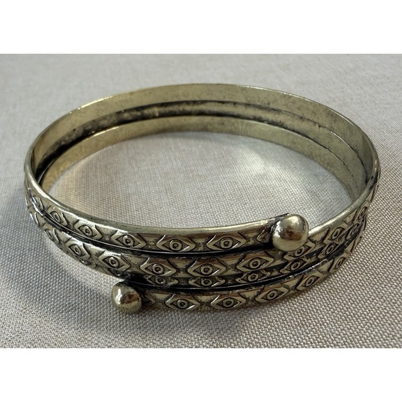 Jewelry - Vintage Brass Evil‎ Eye Triple Band Cuff Bracelet Boho Tribal Adjustable Wide